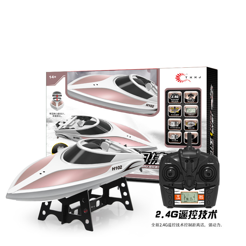 Tianke Technology's 2.4G remote-controlled high-speed boat H102 is equipped with a LCD screen and can switch between left and right hands to control the speedboat Application Scenario