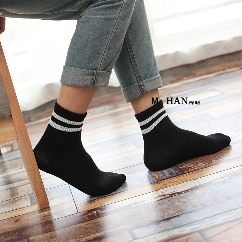 Classic Two Bars Mid-Tube Socks Casual College Socks Men's Cotton Autumn And Winter Cotton Socks Spot Wholesale details Picture