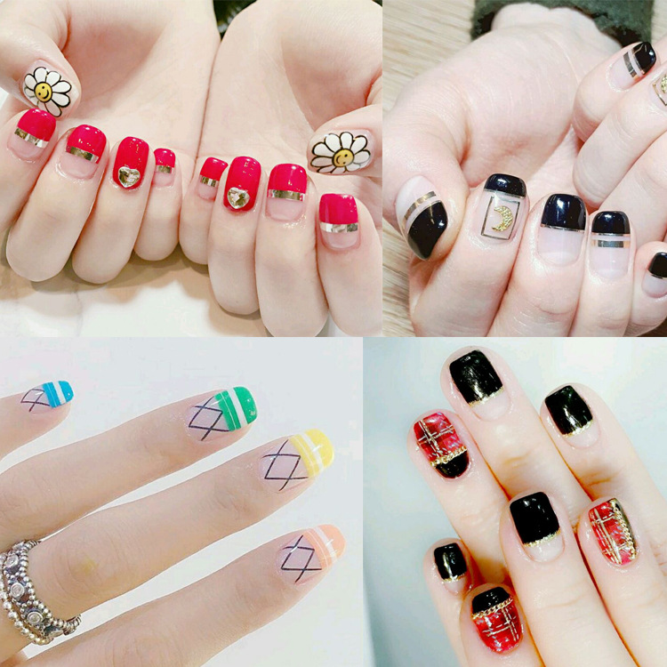 Nail art French stickers, smile nail stickers, French nail three-in-one, 48 stickers, 24 styles mixed set, cross-border exclusive supply Specification image