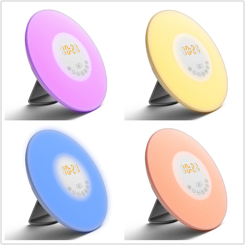 Amazon direct supply sunrise wake-up light, LED electronic clock, bedside lamp, ambient scene light, multi-functional table lamp Item Picture