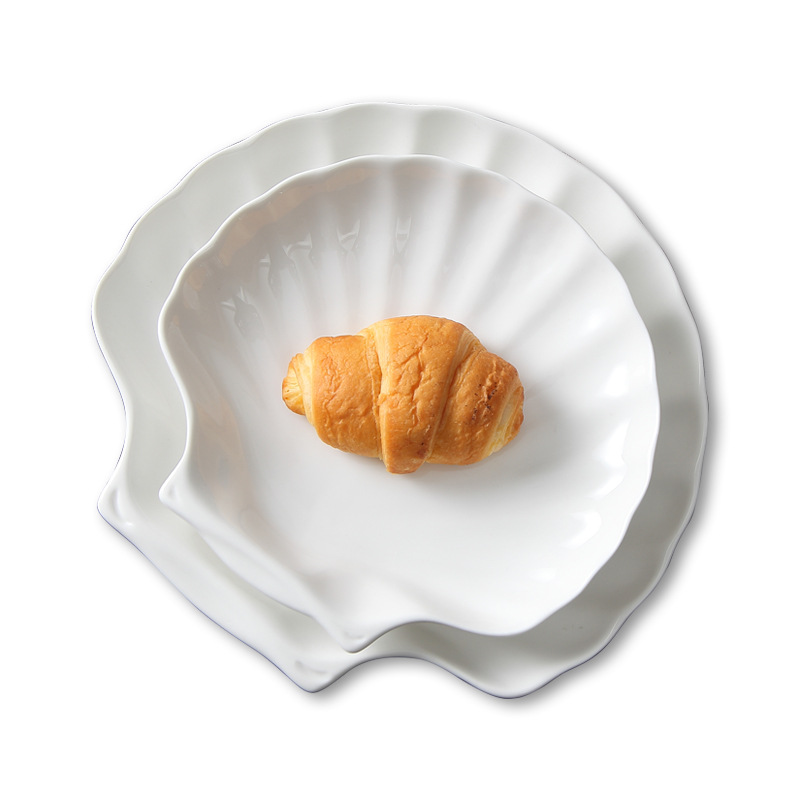 Creative shell plate, pure white Western ceramic steak plate, seasoned dish, pastry cake, small soap plate, Japanese sushi plate Item Picture