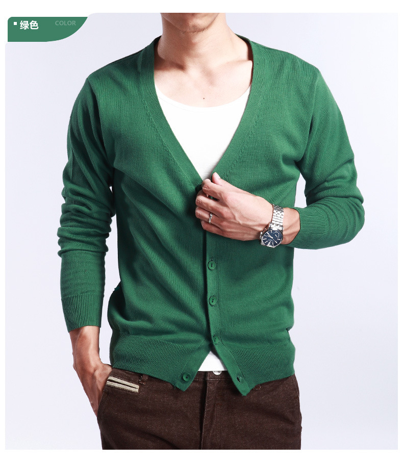 Spring and Autumn men's V-neck wool sweater, knitted cashmere solid color sweater, slimming base layer, cardigan coat Specification image