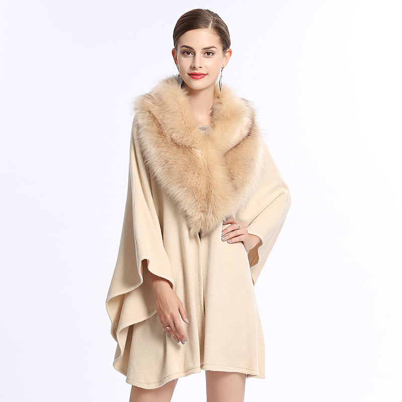 1168# European and American style autumn and winter new faux fox fur large collar loose plus-size knitted shawl cape knitted sweater Specification image