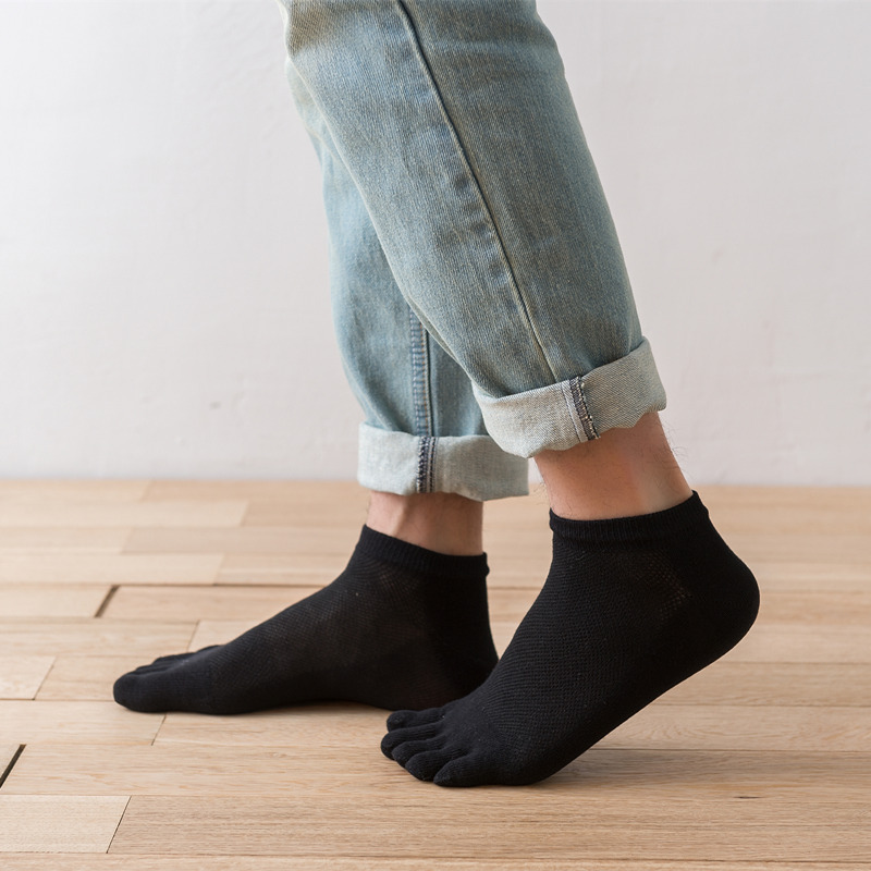 男款纯棉五指袜低帮 春夏季超薄网眼款分脚趾袜短筒一件代发产品图