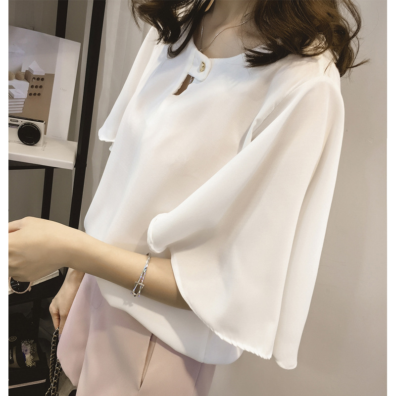 2022 Summer New Korean-style fashionable chubby girl top for women, 200-pound slimming short-sleeved chiffon shirt details Picture