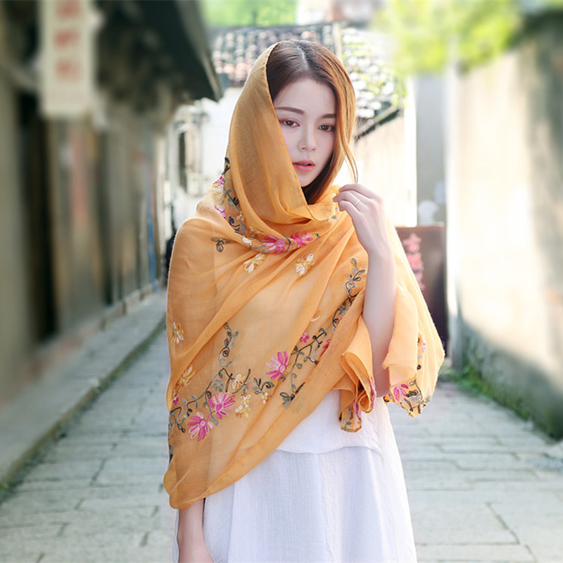 2022 New Embroidered Cotton And Hemp Scarf Travel Sun Protection National Wind Scarf Women's Seaside Beach Scarf Wholesale Specification drawing