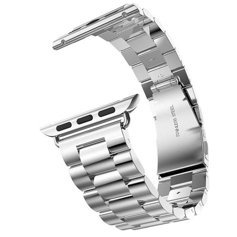 适用于苹果不锈钢表带金属三珠iwatch精钢手表带