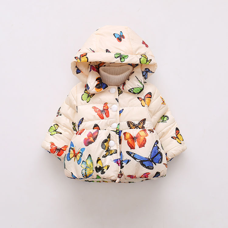 Autumn and winter 2020 export children's clothing, cotton-padded jackets, butterfly-printed hooded children's cotton-padded jackets for European and American girls