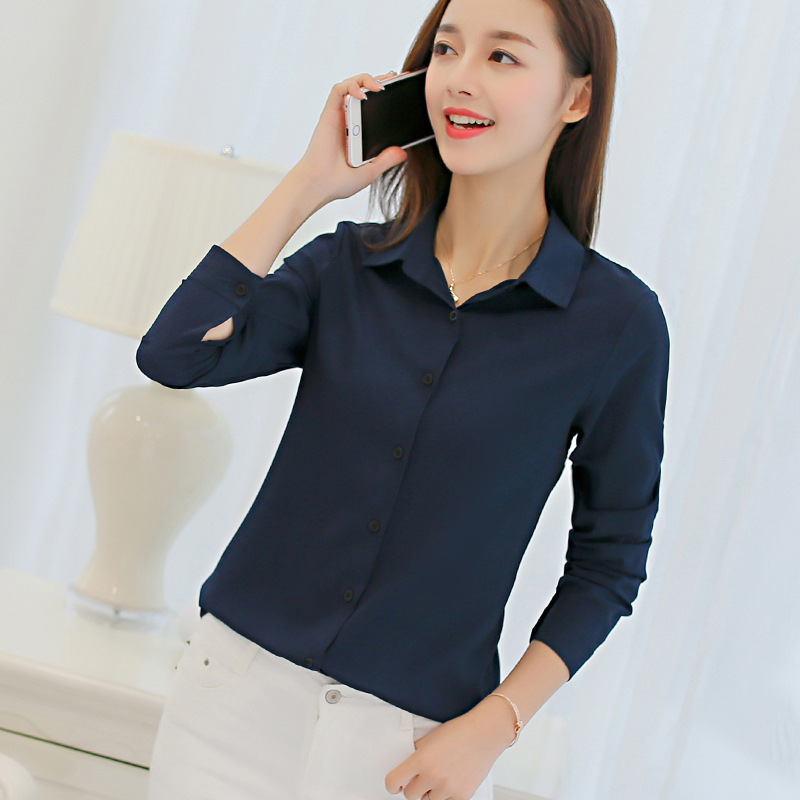 CAI Dai Fei 2022 Spring/Summer New Korean-style slim and versatile large-sized base layer fashionable shirt, long-sleeved casual chiffon shirt details Picture