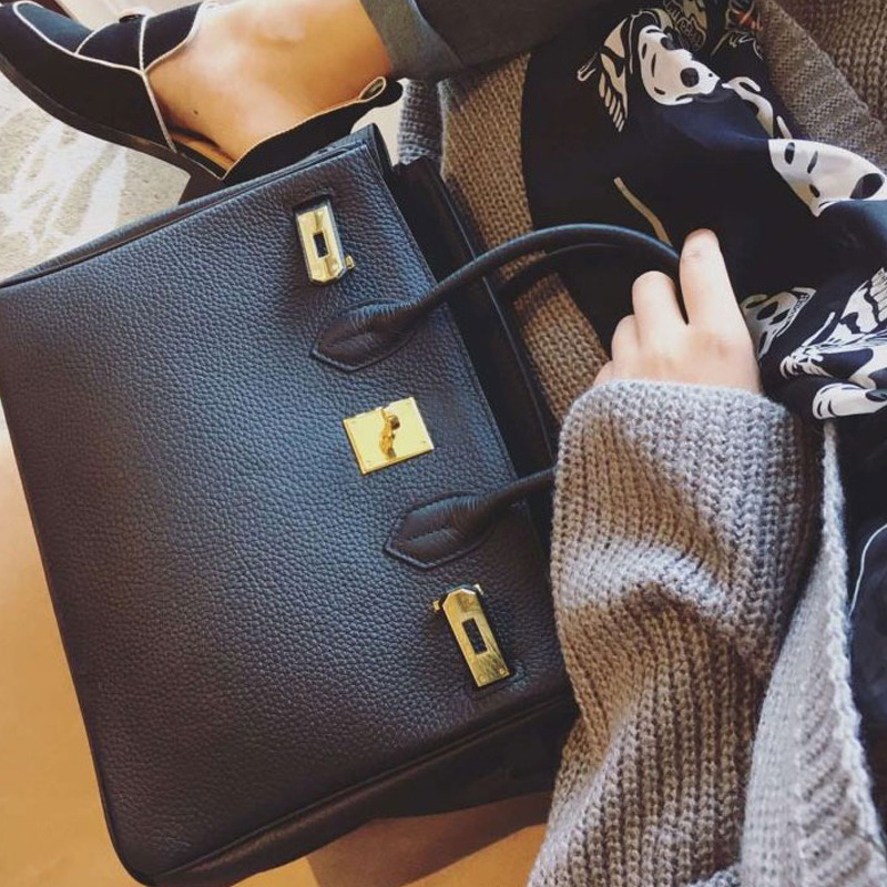 Fashion Bag Women's New Lychee Grain Head Layer Leather Birkin Bag Leather Women's Bag Single Shoulder Women's Hand Diagonal Bag details Picture