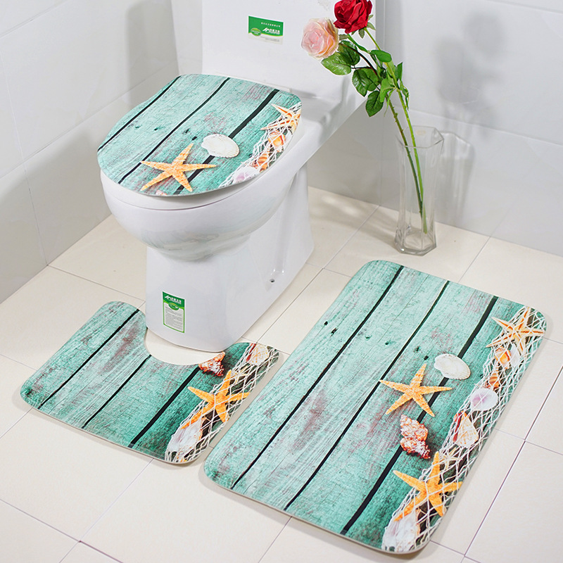 新款地毯地垫浴室海星马桶垫三件套浴室防滑垫来图定制一件代发详情图1