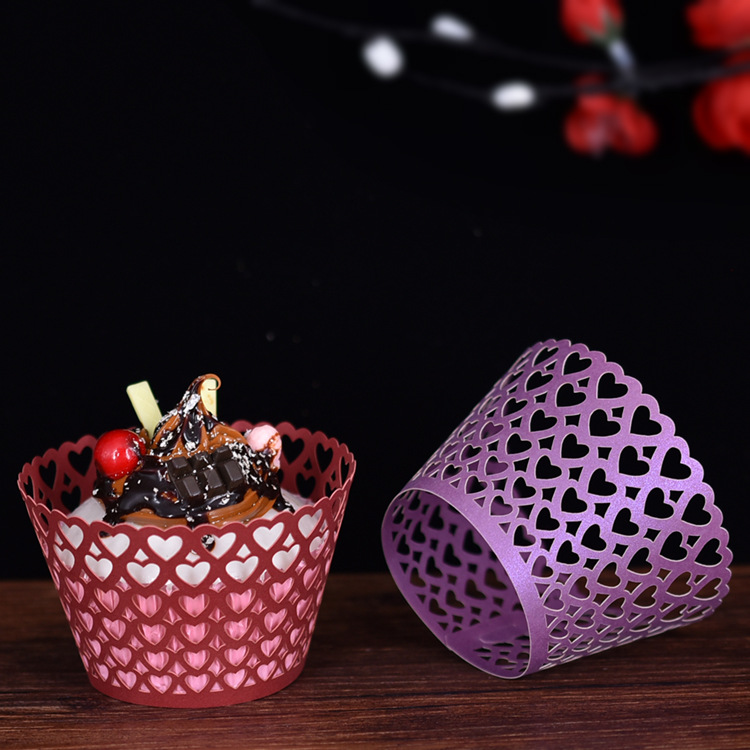 Cupcake Rim Creative Hollow Love Wedding Cake Tray Laser Cake Cup Baking Cup Manufacturers Wholesale