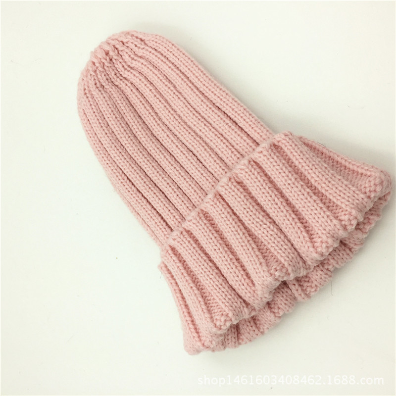 Women's Korean winter new style rolled-up hat, single-color knitted woolen hip-hop hat, outdoor warm parent-child hat Specification image
