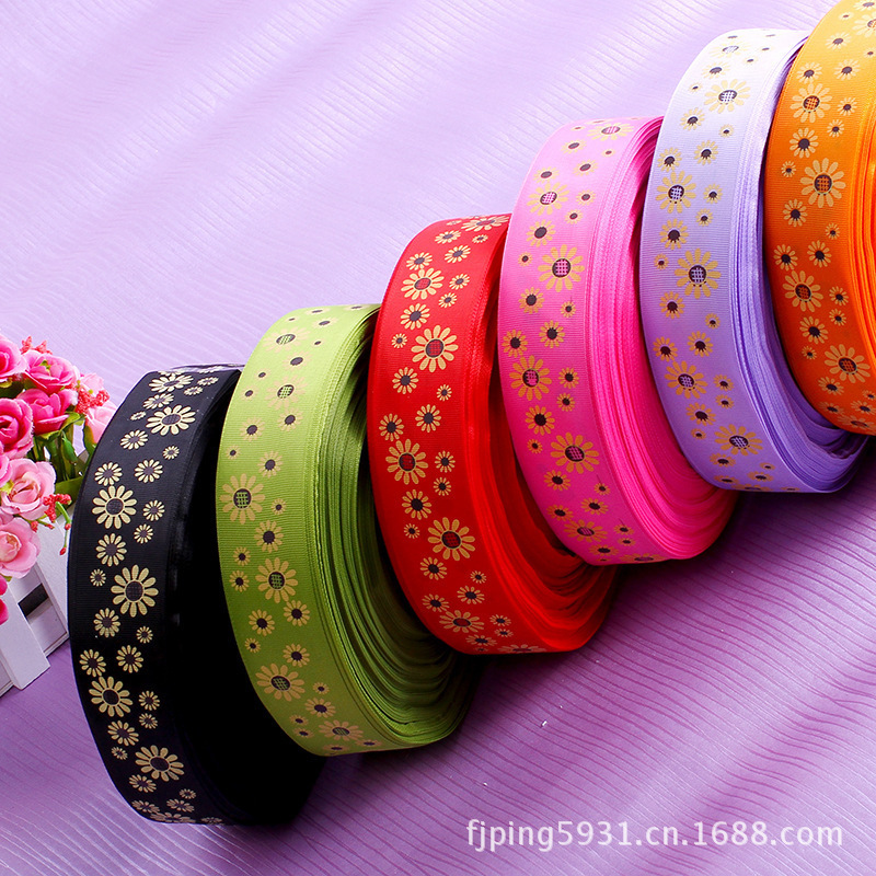 Printed Polyester Ribbon Color Braid Ribbon Multi-Color Small Flower Print Plain Ribbon Diy Handmade Headwear Decorative Ribbon