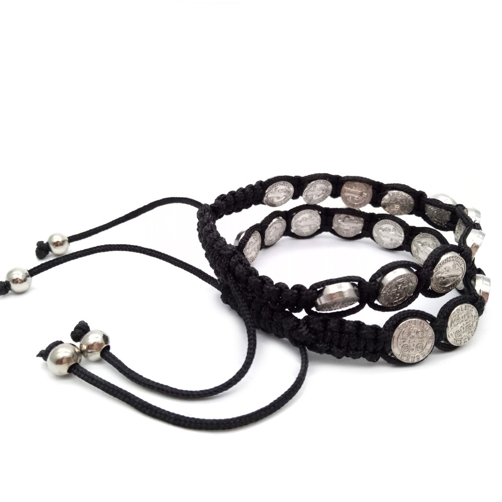 The Saint Benedict alloy woven Chinese knot prayer bead bracelet is adjustable
