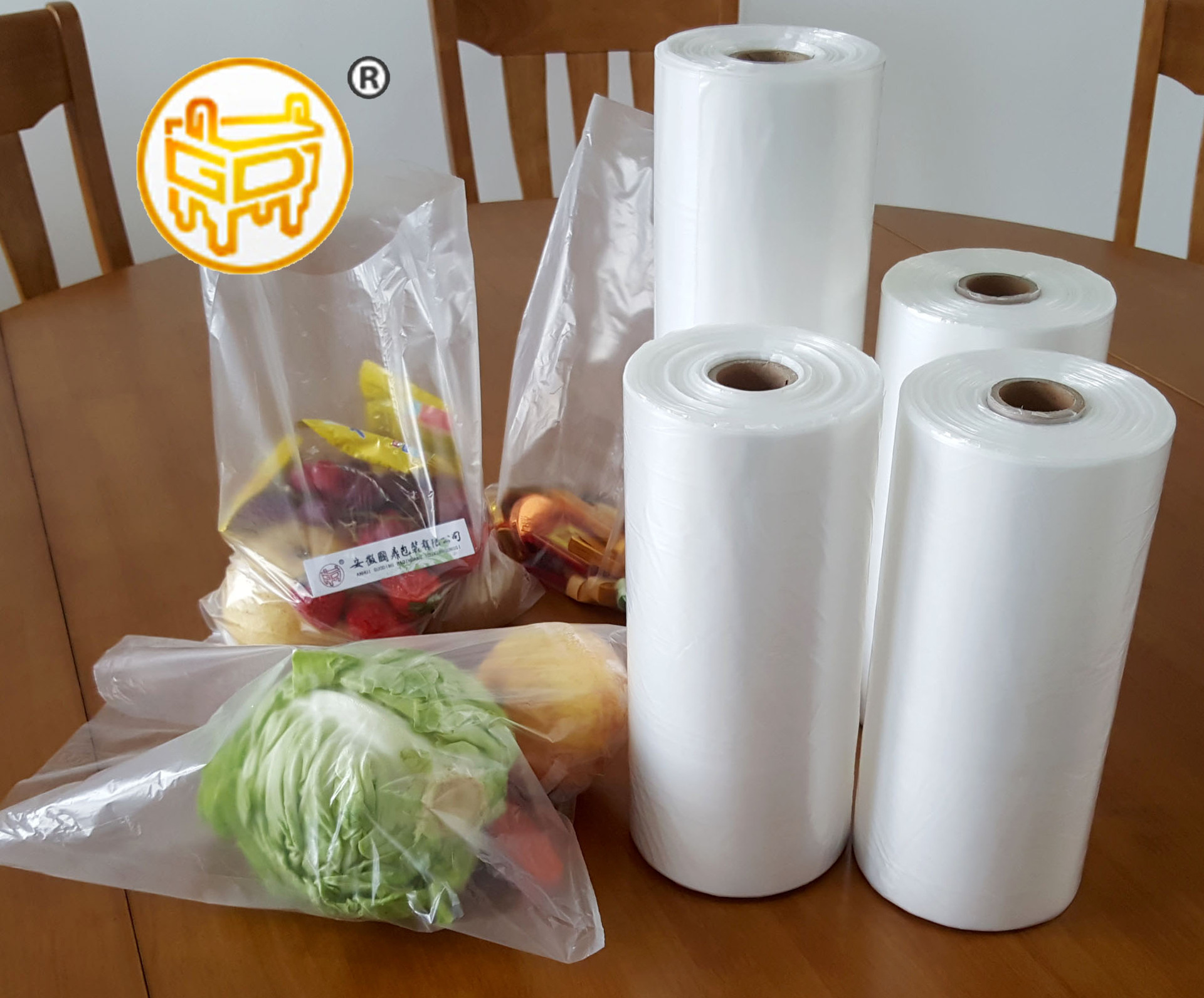Wholesale supermarket roll bags, perforated, hand-tear-off, fully biodegradable plastic thick roll bags, point-break type preservation bags