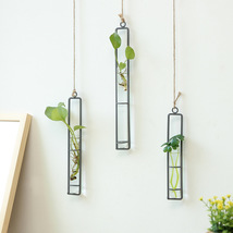 批发创意玻璃花瓶麻绳挂件客厅墙上壁挂水培绿萝植物容器悬挂壁饰