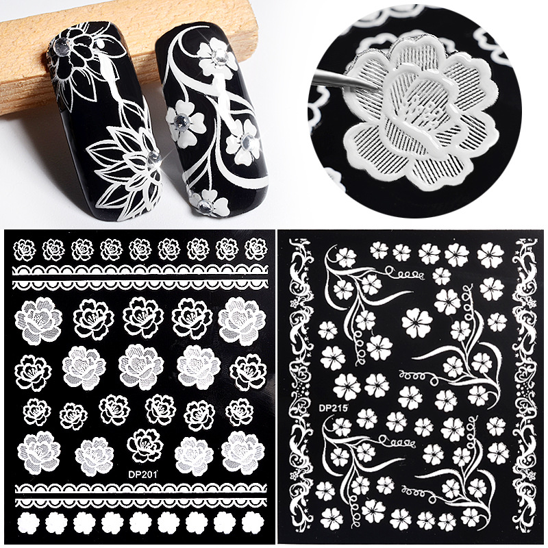 New foreign trade nail sticker, shoulder strap adhesive, 3D nail decal, three-dimensional white nail sticker, fully attached shanilak