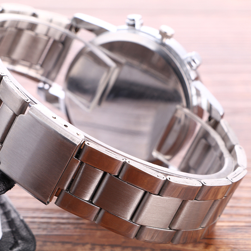 Wholesale Geneva Three-Eye Six-Pin Steel Belt Watches Foreign Trade Unisex Watches Women's Watches Gift Watches Men's Watches Students Application Scenario