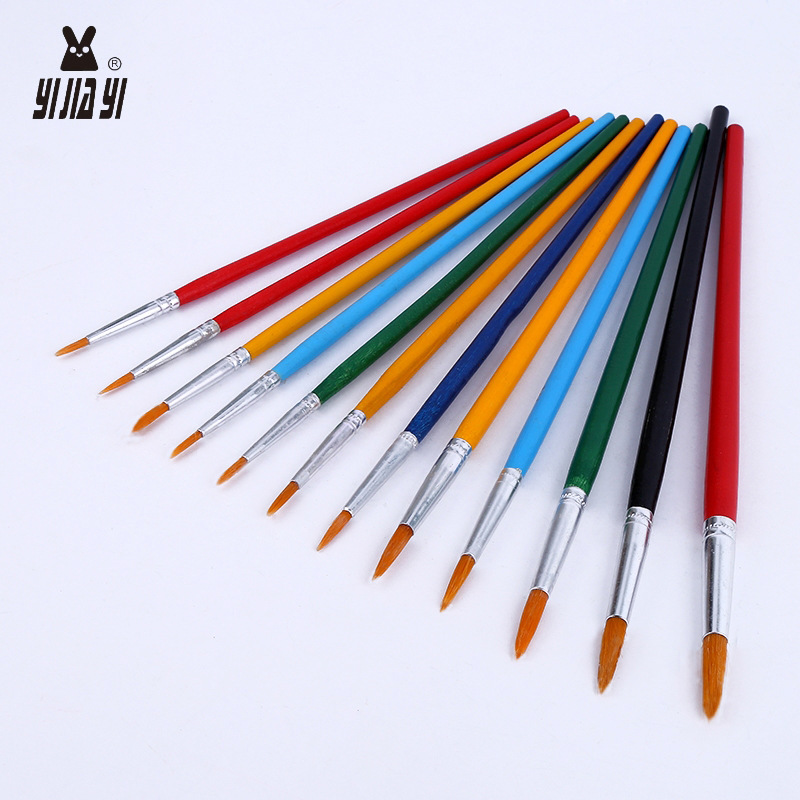 厂家批发 外贸热卖12支竹柄尼龙毛彩色油画颜料尖头画笔