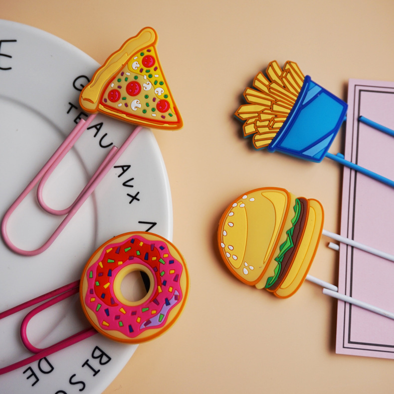 Cute PVC silicone hamburger paper clips, colorful cartoon note pins, office supplies, student soft rubber bookmarks manufacturer