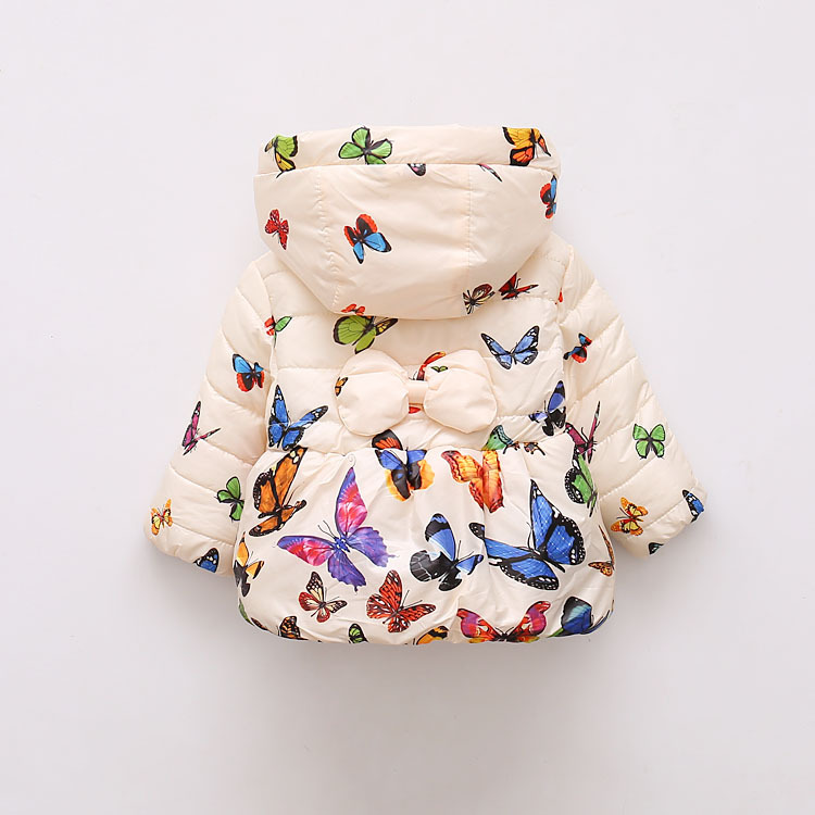 Autumn and winter 2020 export children's clothing, cotton-padded jackets, butterfly-printed hooded children's cotton-padded jackets for European and American girls details Picture