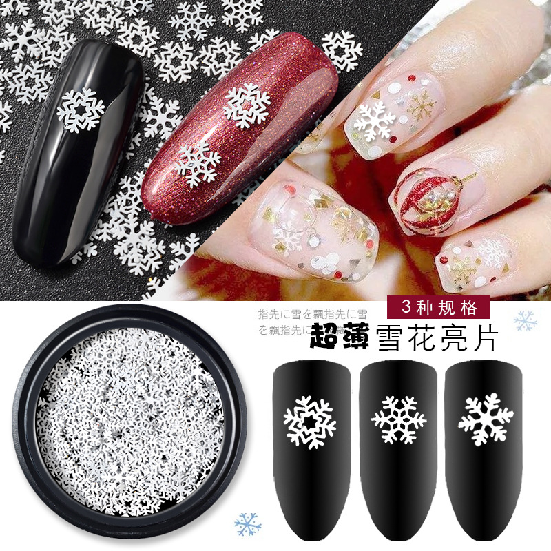 shanilak cross-border new white snowflake computer nail art accessories wholesale Sequin Christmas Snowflake series in stock
