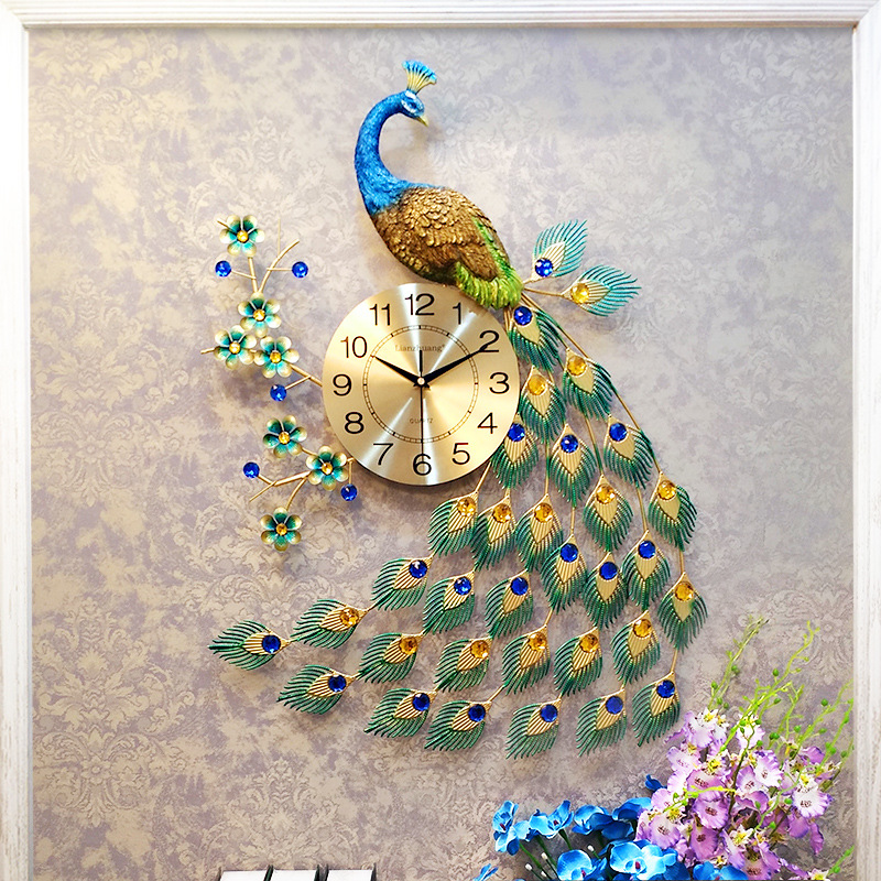lianzhuang恋妆欧式孔雀挂钟客厅钟表创意现代装饰时钟壁挂表石英详情图1