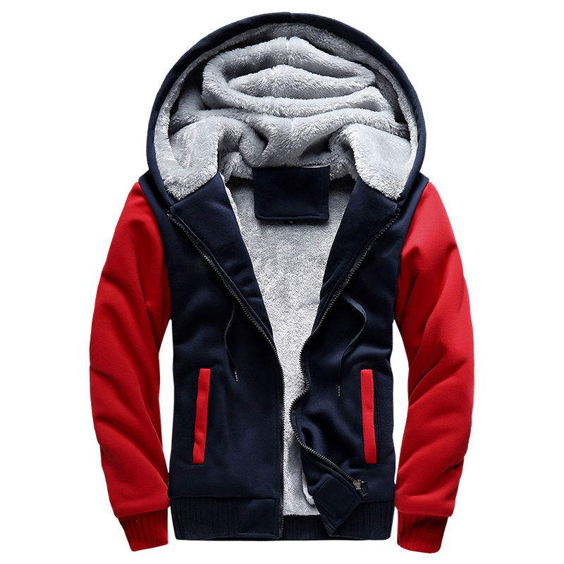 Cross-border 2023 new men's casual sports fleece jacket with hood, large-sized winter baseball jacket and sweatshirt for export Specification image