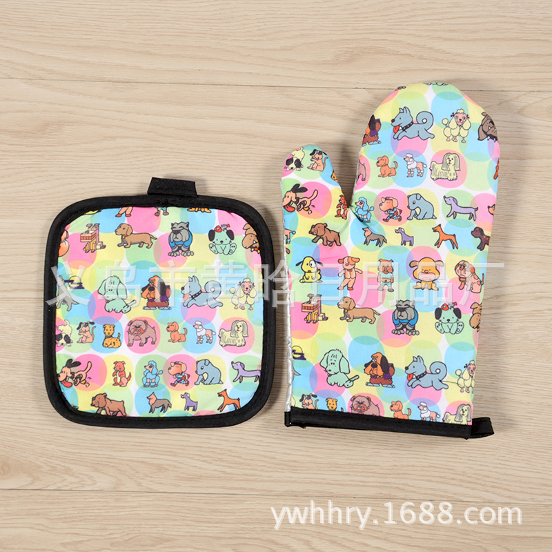 Cartoon Cat And Dog Microwave Gloves Heat Insulation Mat Two-Piece Heat Insulation Gloves Heat Resistant Heat Resistant Oven Baking Gloves details Picture