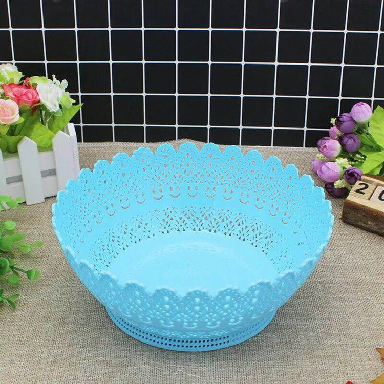 Factory direct sales of creative new plastic fruit baskets, smiling face lace fruit baskets, candy-colored fruit blue fruit plates are selling well Specification image
