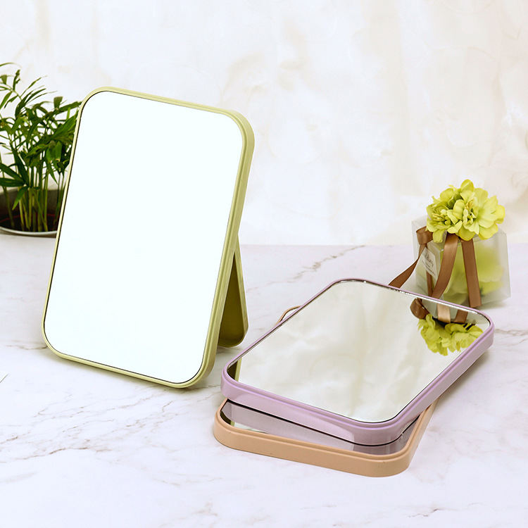 High List Face Makeup Mirror Desktop Plastic Colorful Vanity Mirror Folding Portable Large Square Princess Mirror Specification drawing