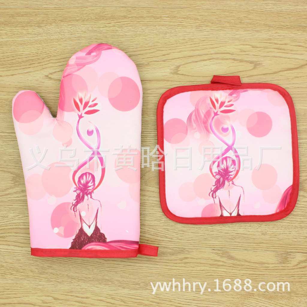 【LOVELY HOME】 Women's Day digital printing anti-heat gloves Microwave oven gloves anti-heat gloves two sets Specification drawing