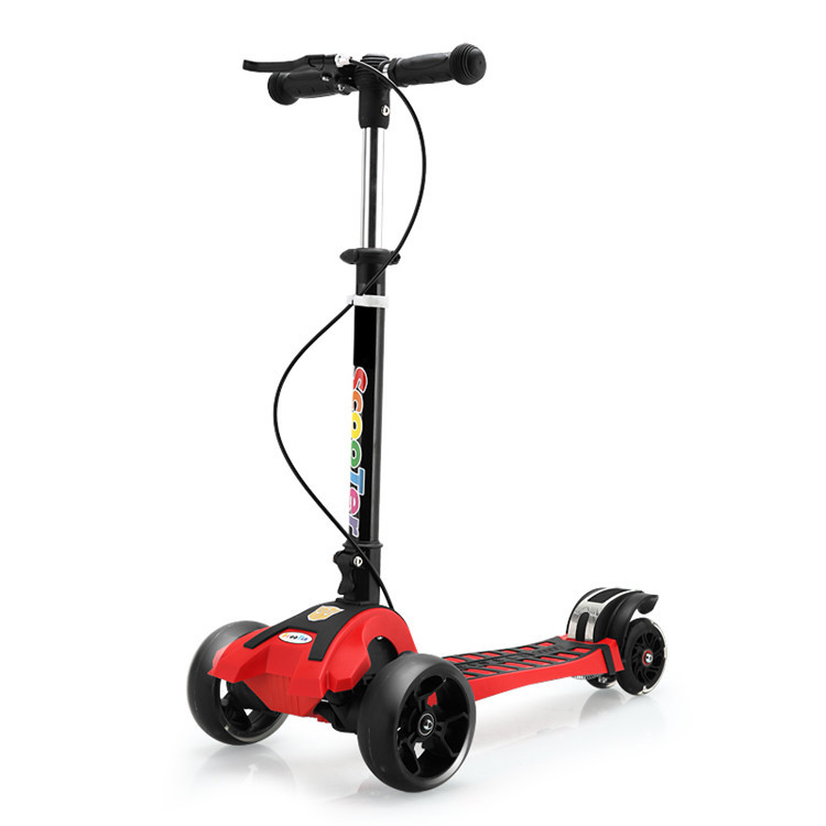 New Children's Scooter Shock-Absorbing Four-Wheel Flash Folding Wide Wheel With Handbrake Pedal Scooter Item Picture