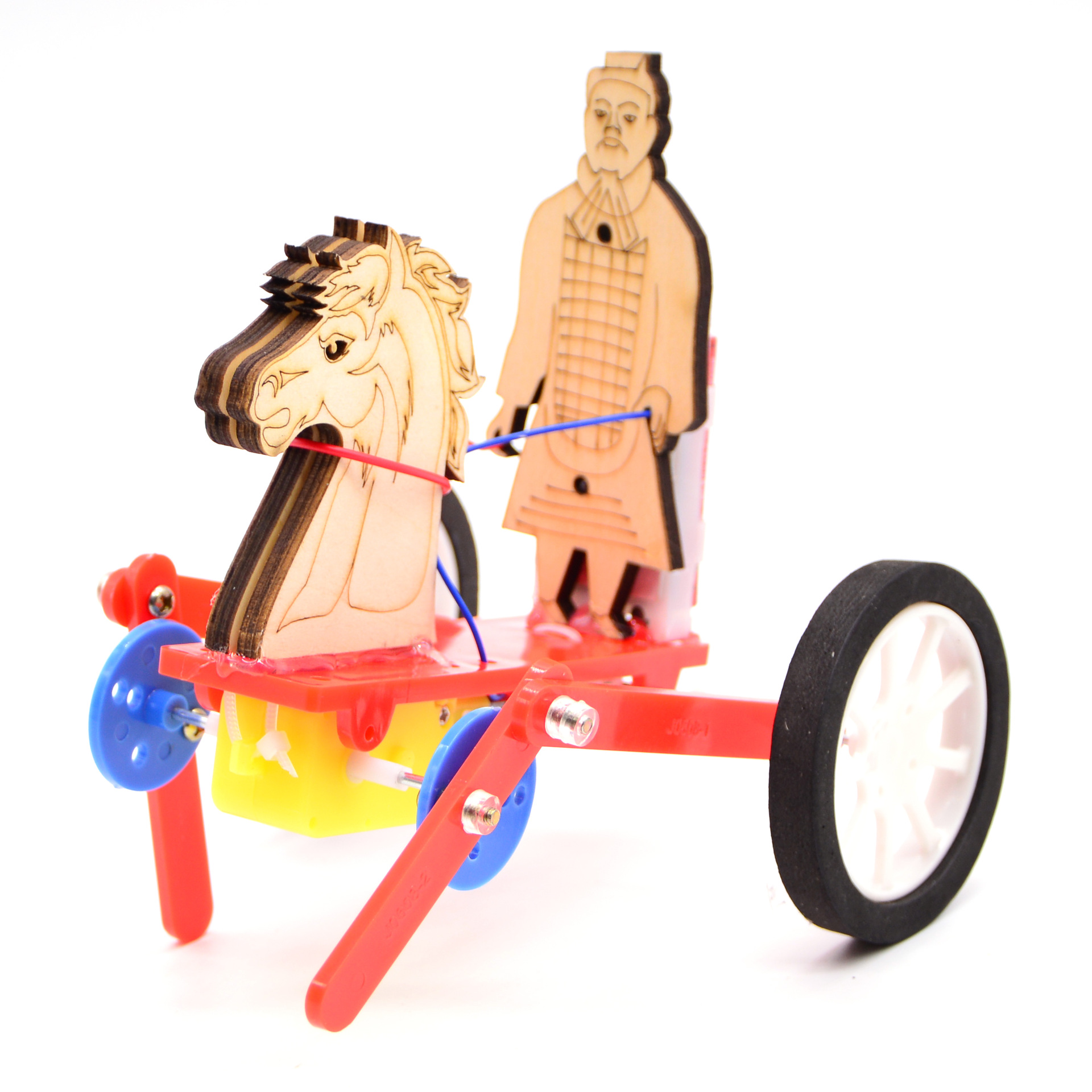 "Tech gadgets: Handcrafted educational toys - Ancient chariot model, Little Horse Cart, Teacher Xing model. Specification image
