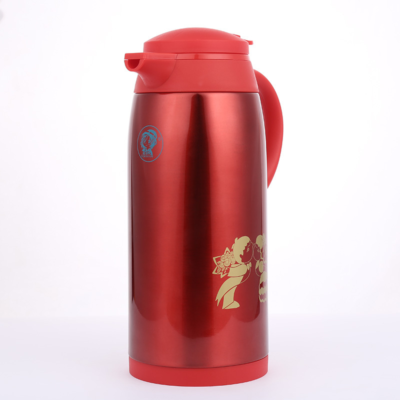 Wedding supplies: Large red printed stainless steel insulated kettle, new winter hot water kettle, insulated bottle, Chinese-style boiling water kettle details Picture