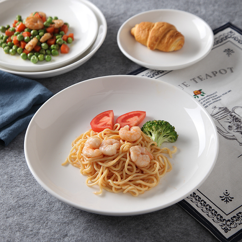 Diced pepper fish head deep plate, pure white ceramic rice plate, fruit cake plate, household vegetable plate, breakfast plate, soup plate, meal Specification image