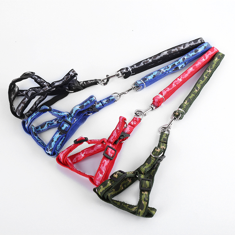 Camouflage dog leash, chest and back strap, comfortable and breathable, strong and durable dog chain manufacturer wholesale