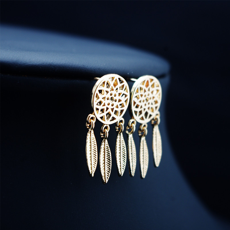 E1109 European and American fashion accessories Bohemian dream catcher feather earrings