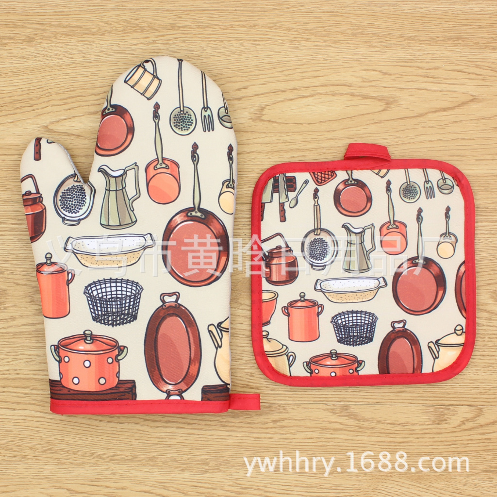【LOVELY HOME】 Microwave oven gloves Heat resistant gloves mat Two sets thick microwave oven insulation gloves Item Picture