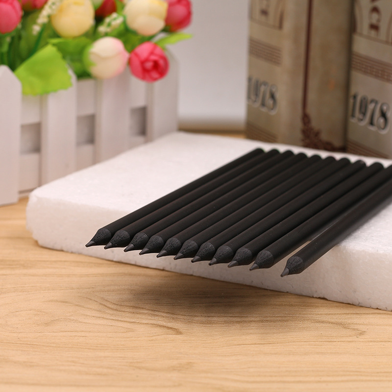 Wholesale HB round rod matte black resin pencils from the manufacturer. The pencils can be printed with logos, hotel, conference and advertising pens Specification image