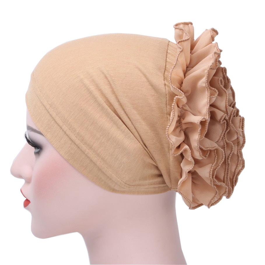 Europe And The United States Foreign Trade New Monochrome Muslim Chiffon Plate Flower Hat Hat Hat Arab Headscarf Hat In Stock Specification drawing