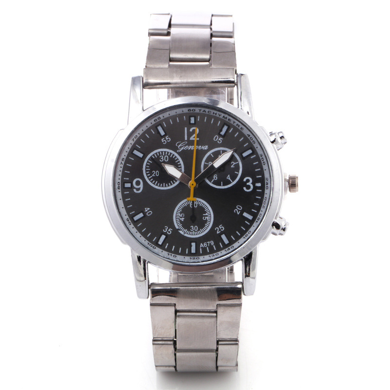 Wholesale Geneva Three-Eye Six-Pin Steel Belt Watches Foreign Trade Unisex Watches Women's Watches Gift Watches Men's Watches Students Item Picture