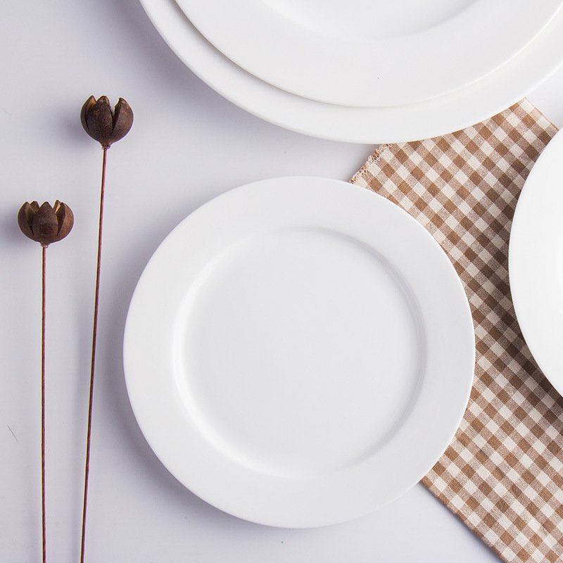Hotel Restaurant Tableware Table Pure White Bone China Flat Plate Dish Western Steak Plate Round Plate Buffet Plate Specification drawing