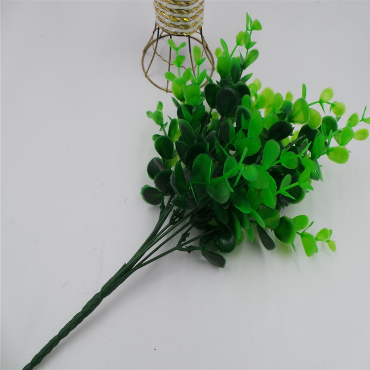 Factory direct sales simulation of green plants small pot big eucalyptus money leaves fake plastic flowers with grass 7 fork 35 mesh details Picture