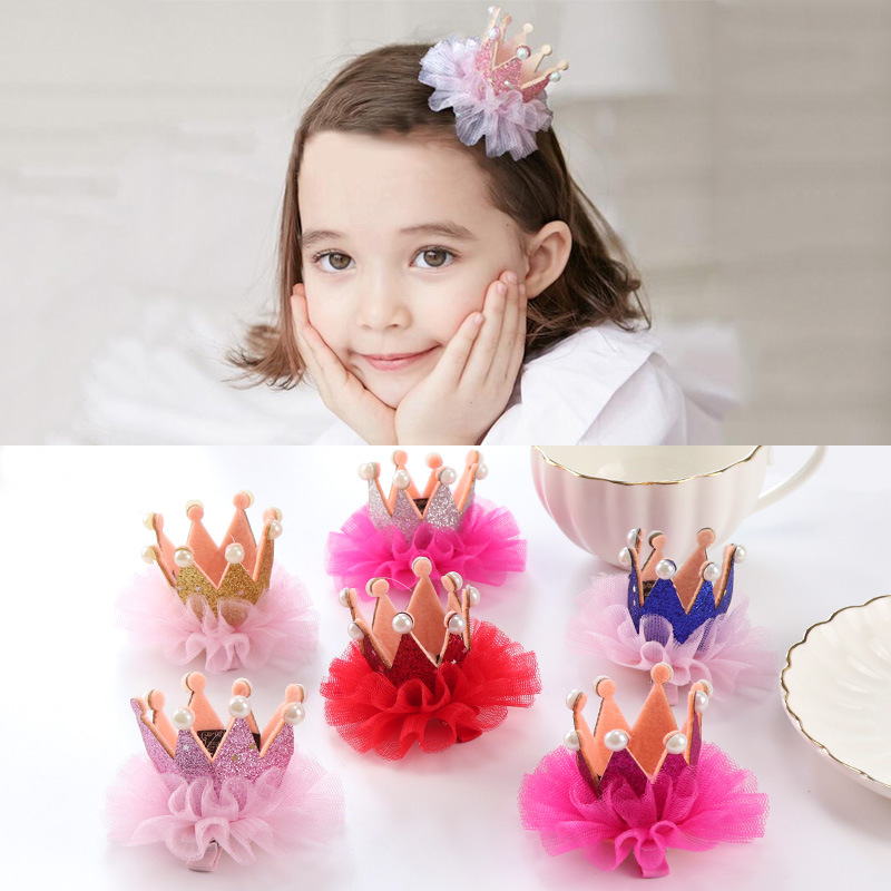 Sisi Children's Hair Clip Princess Crown Crown Lace Super Fairy Pearl Korean Baby Girls Hair Accessories Headpiece