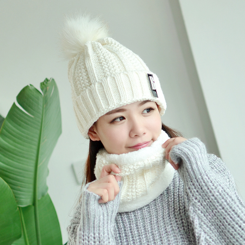 Outdoor Winter Wool Thickened Woolen Hat Warm Ear Hair Ball Hat Bib Knitted Hat Set Manufacturers Wholesale