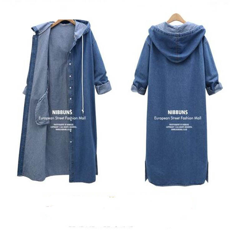 Fat Mm Large Size Loose Denim Coat Female Spring And Autumn Wear Long Sleeve Hooded Denim Cardigan Bf Woman Trench Coat Application Scenario