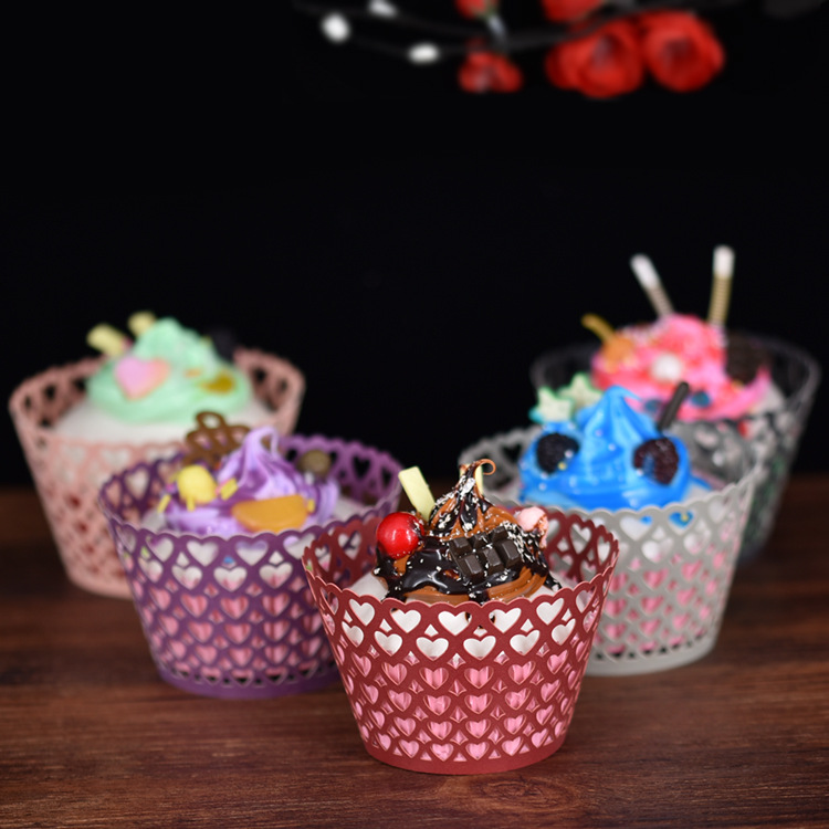 Cupcake Rim Creative Hollow Love Wedding Cake Tray Laser Cake Cup Baking Cup Manufacturers Wholesale details Picture