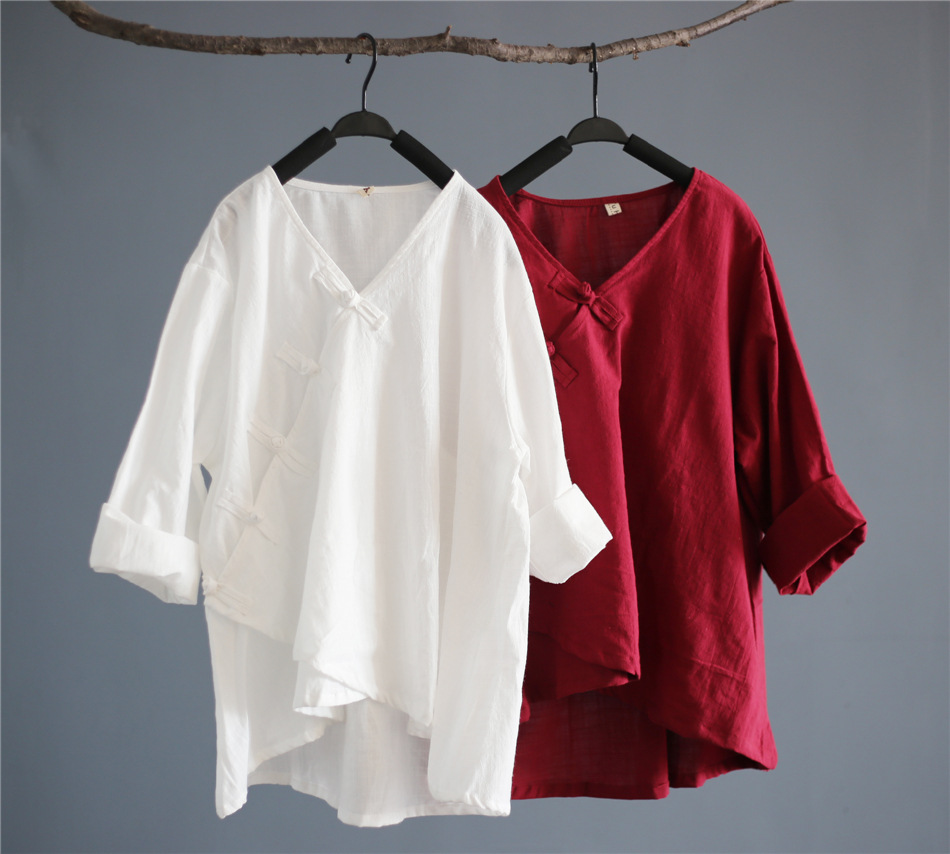 Warm and cozy, retro, irregular button-up shirt, smock, artistic and casual, solid color shirt for ladies